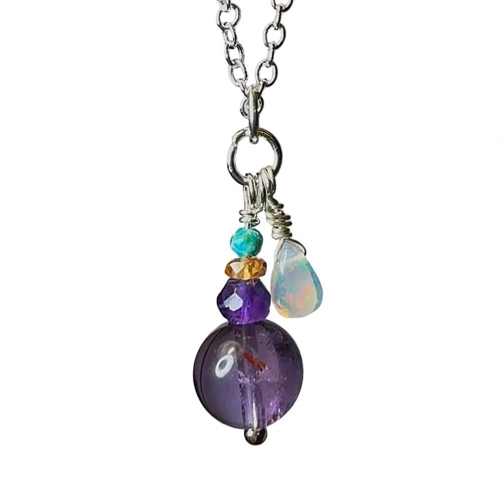 Elegant Multi Gemstone and Silver Pendant Necklace!